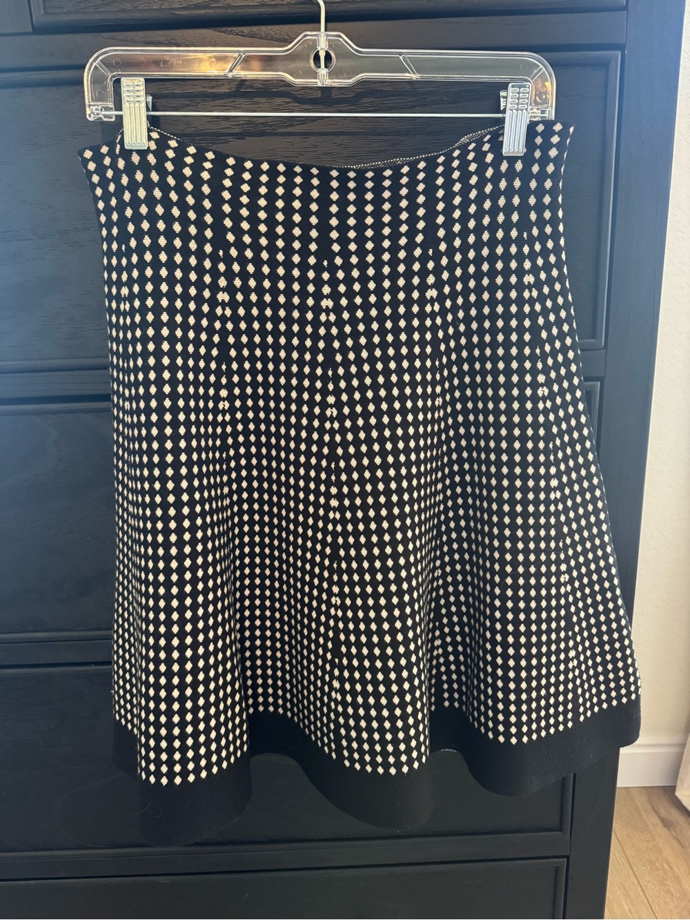 Black & Creme Diamond Print knit A-Line Skirt